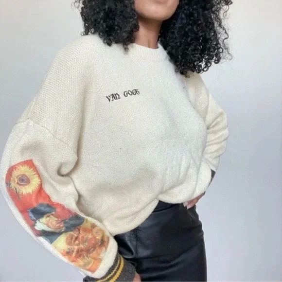 NWT Aelfric Eden Sunflowers & Self-portrait of Van Gogh WORKS OF ART Sweater - Picture 1 of 9